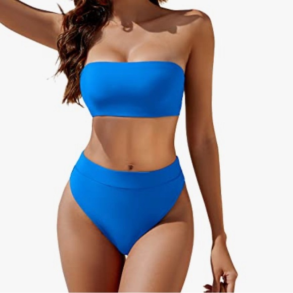 YACUN High Waisted Bikini Swimsuit Two Piece Strapless/Straps Bandeau - Picture 1 of 7